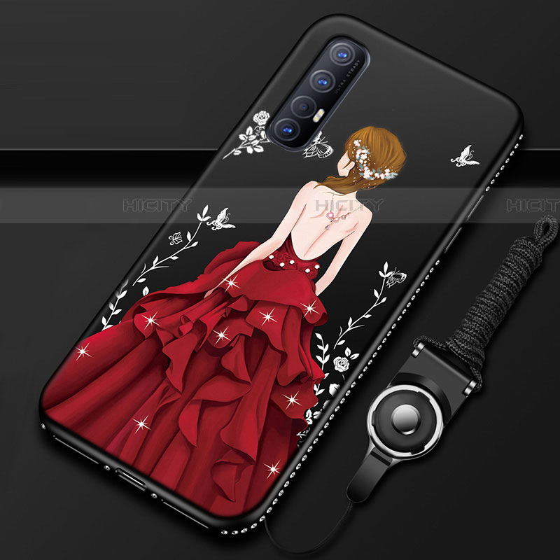 Custodia Silicone Gel Morbida Abito Ragazza Cover per Oppo Reno3 Pro Rosso e Nero