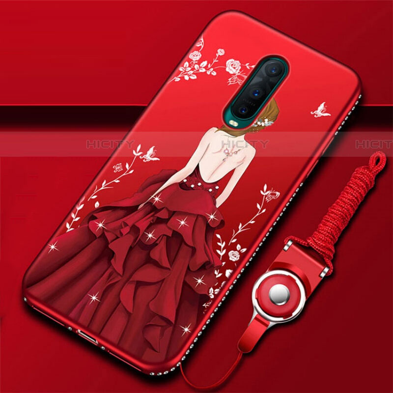 Custodia Silicone Gel Morbida Abito Ragazza Cover per Oppo RX17 Pro Rosso