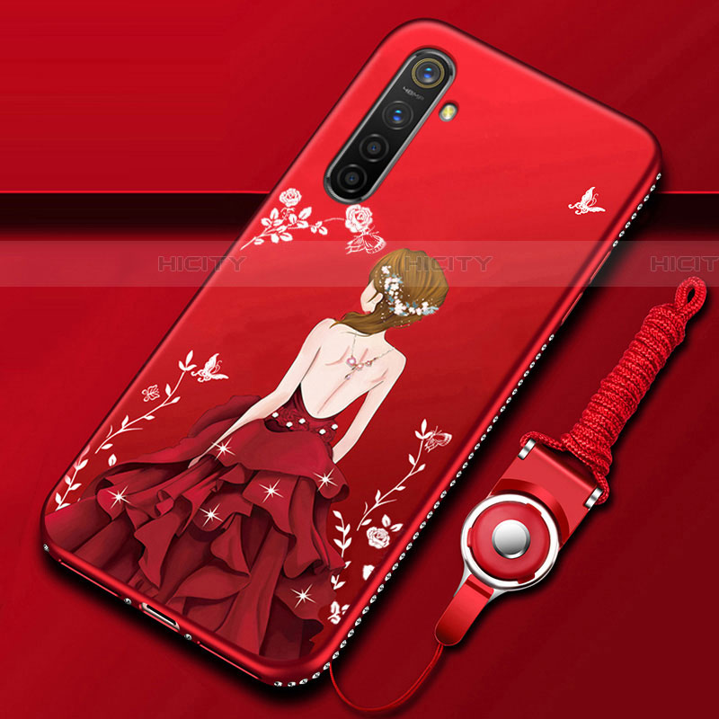 Custodia Silicone Gel Morbida Abito Ragazza Cover per Realme X2 Rosso