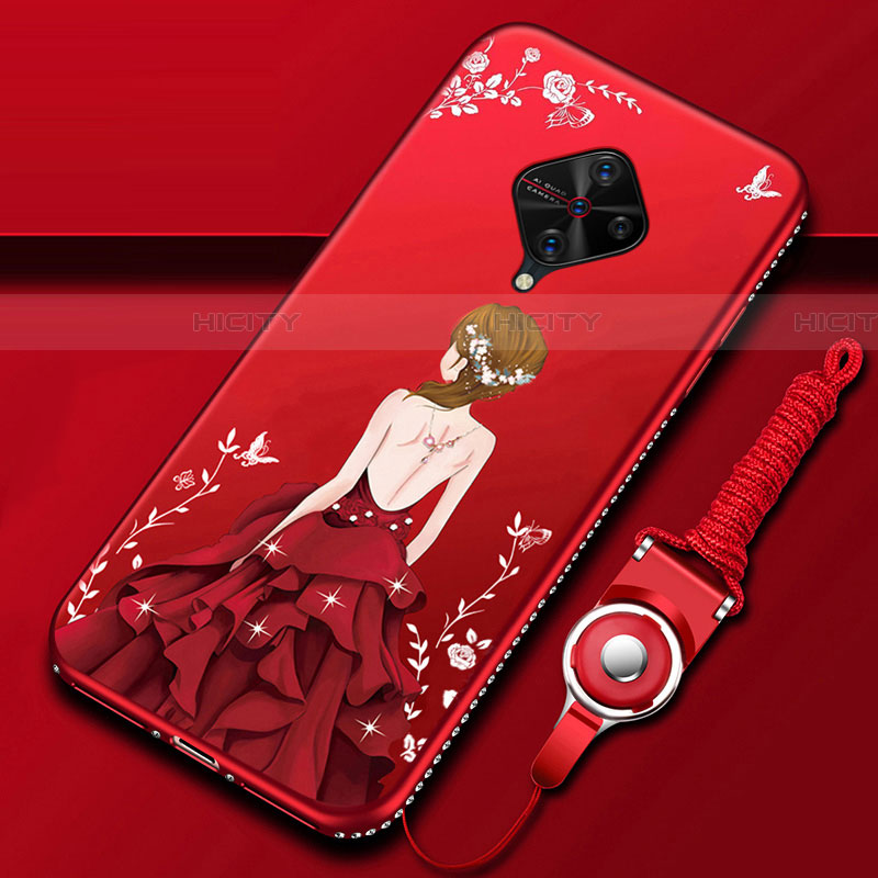 Custodia Silicone Gel Morbida Abito Ragazza Cover per Vivo S1 Pro Rosso