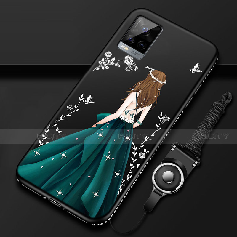 Custodia Silicone Gel Morbida Abito Ragazza Cover per Vivo V20 Pro 5G Nero