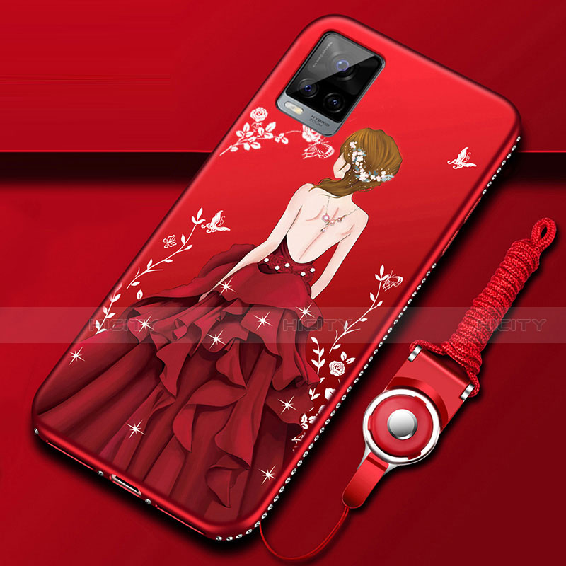 Custodia Silicone Gel Morbida Abito Ragazza Cover per Vivo V20 Pro 5G Rosso