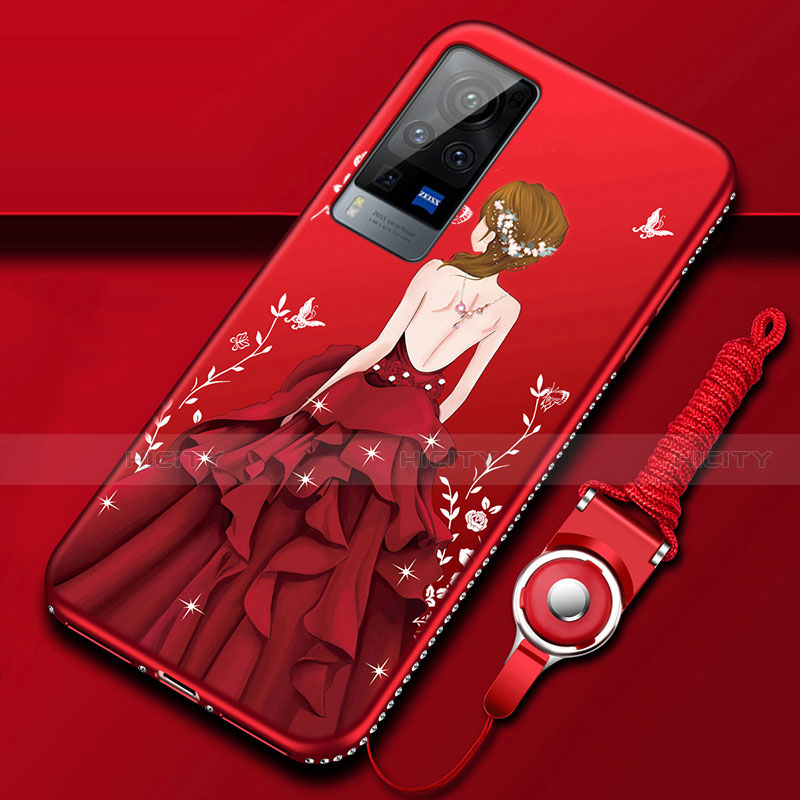 Custodia Silicone Gel Morbida Abito Ragazza Cover per Vivo X60 Pro 5G Rosso