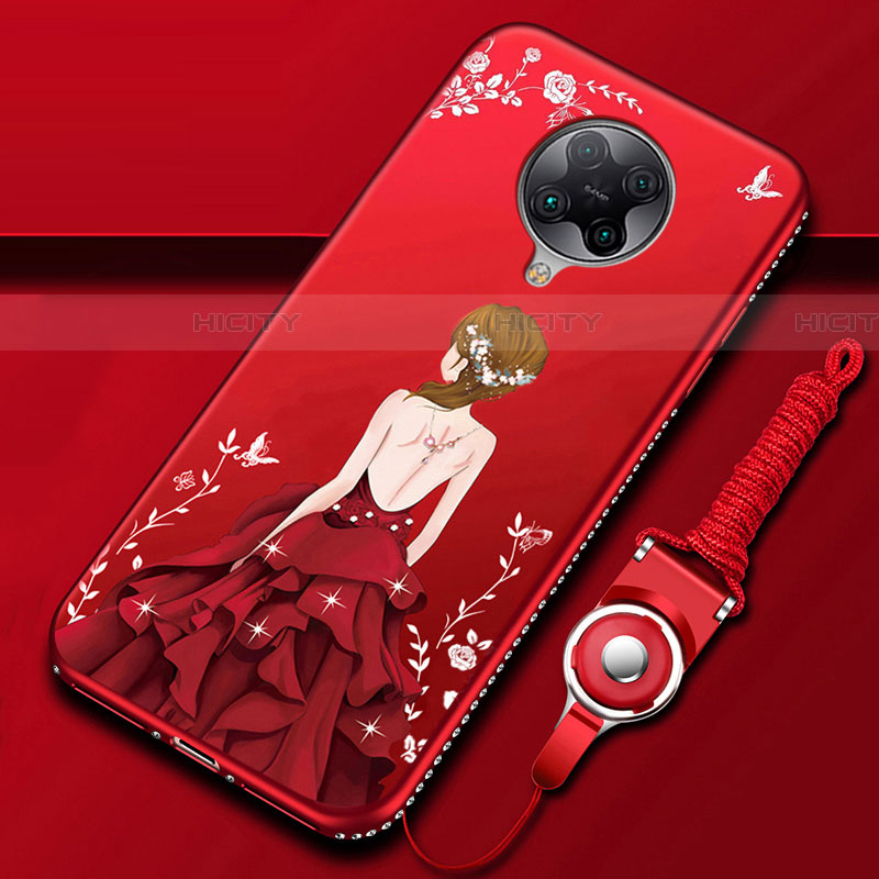 Custodia Silicone Gel Morbida Abito Ragazza Cover per Xiaomi Poco F2 Pro Rosso