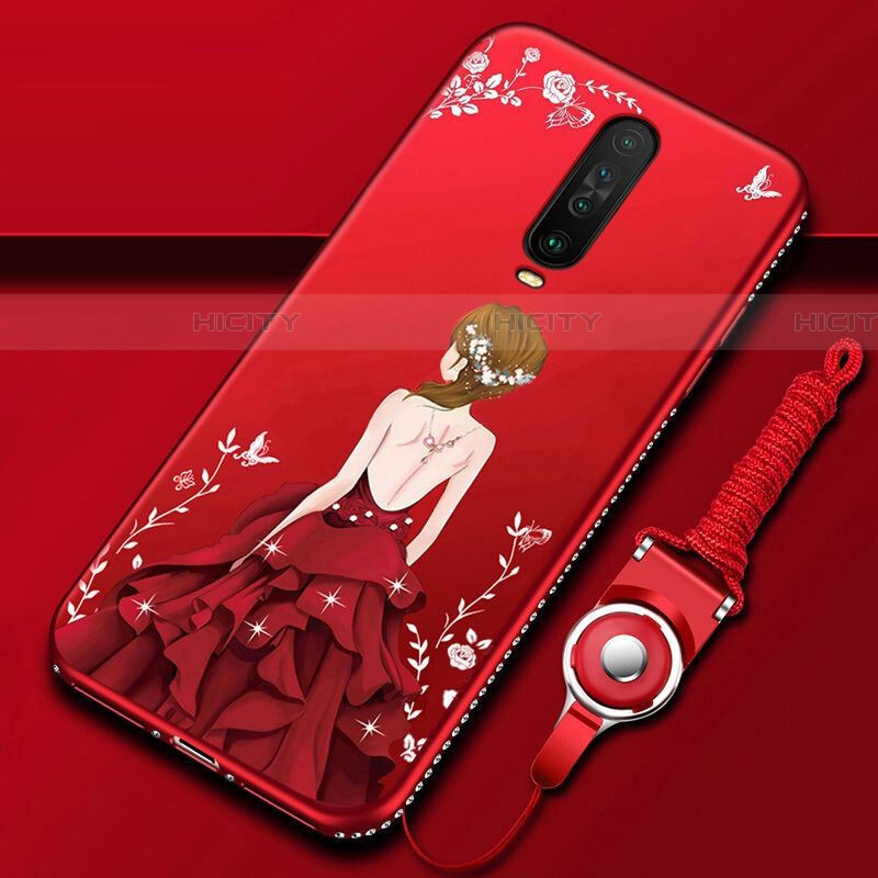 Custodia Silicone Gel Morbida Abito Ragazza Cover per Xiaomi Poco X2 Rosso