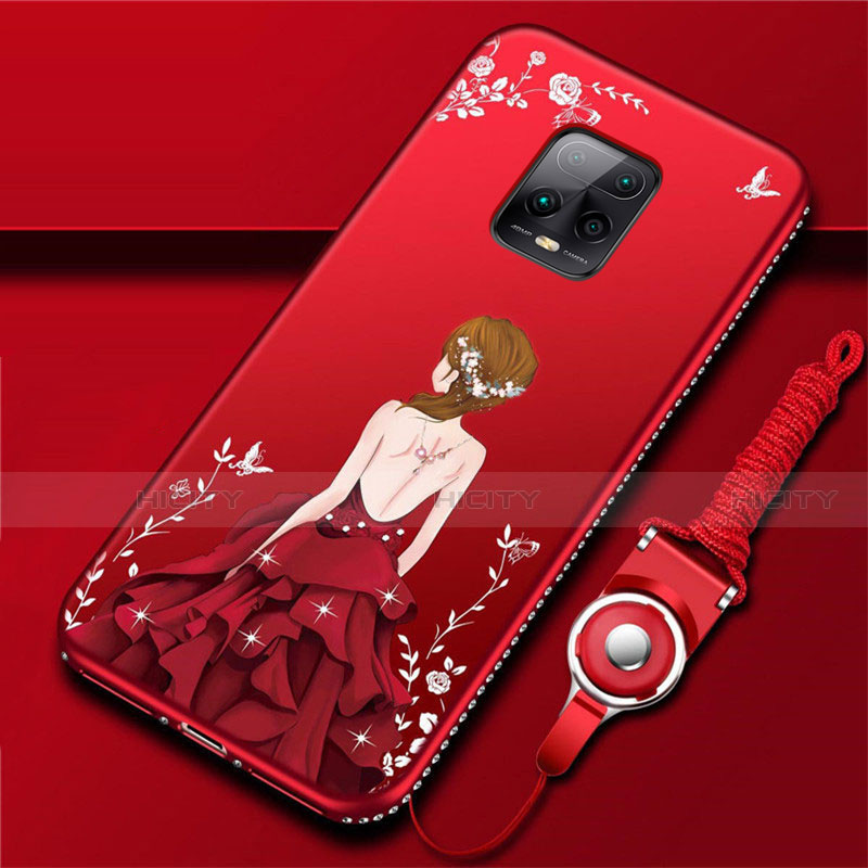 Custodia Silicone Gel Morbida Abito Ragazza Cover per Xiaomi Redmi 10X Pro 5G Rosso