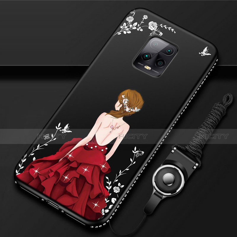 Custodia Silicone Gel Morbida Abito Ragazza Cover per Xiaomi Redmi 10X Pro 5G Rosso e Nero