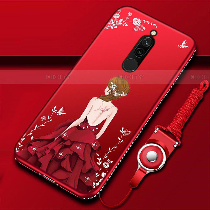 Custodia Silicone Gel Morbida Abito Ragazza Cover per Xiaomi Redmi 8 Rosso