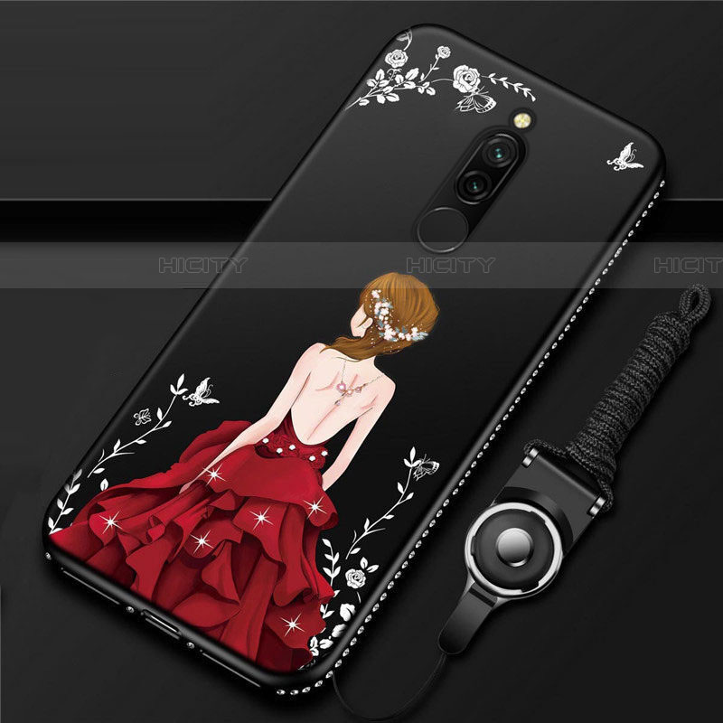 Custodia Silicone Gel Morbida Abito Ragazza Cover per Xiaomi Redmi 8 Rosso e Nero