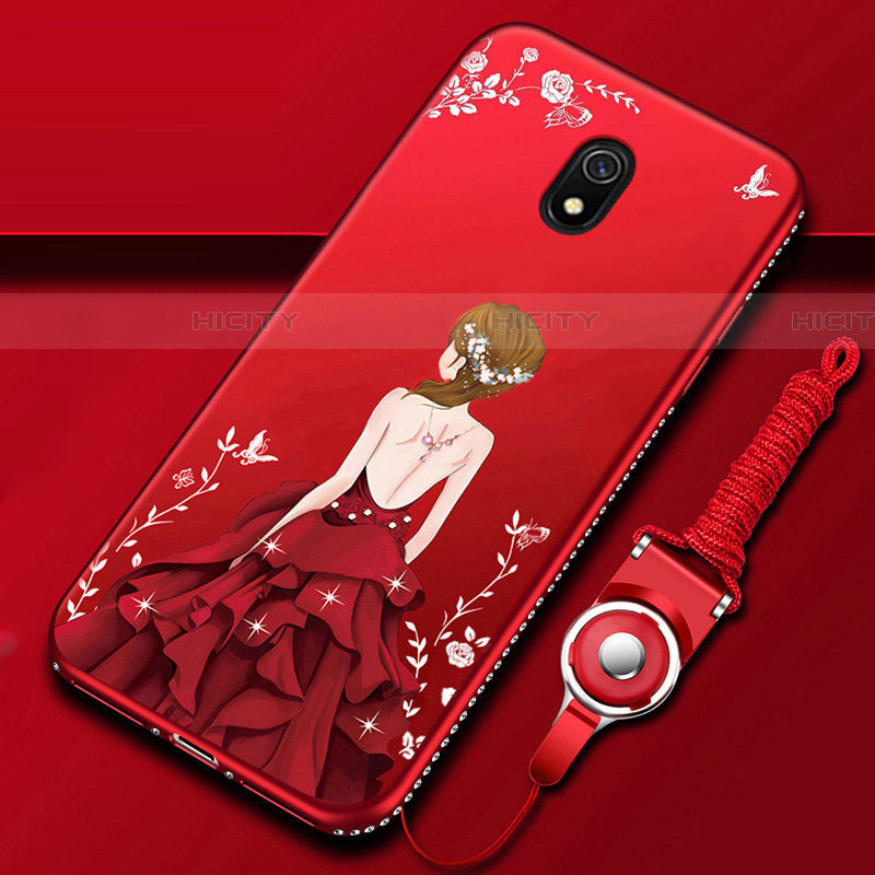 Custodia Silicone Gel Morbida Abito Ragazza Cover per Xiaomi Redmi 8A Rosso