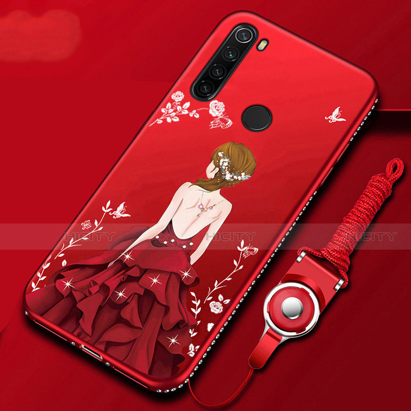 Custodia Silicone Gel Morbida Abito Ragazza Cover per Xiaomi Redmi Note 8 (2021) Rosso