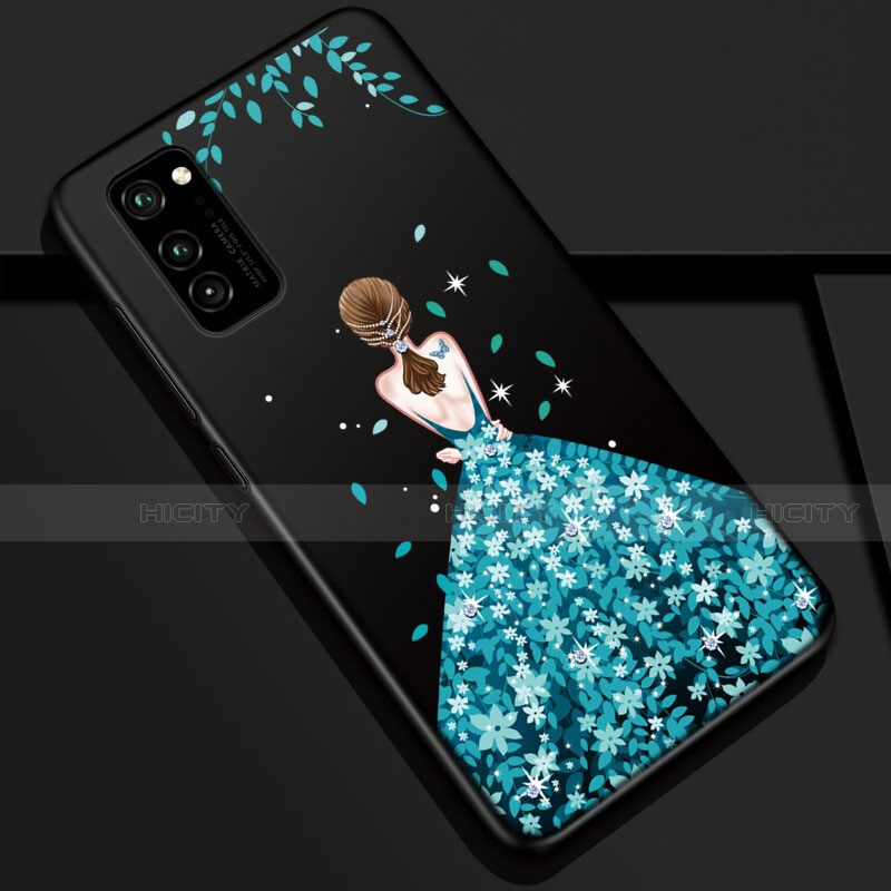 Custodia Silicone Gel Morbida Abito Ragazza Cover S01 per Huawei Honor V30 5G Blu