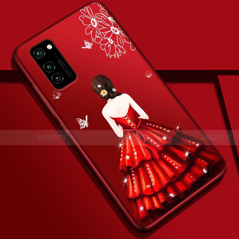 Custodia Silicone Gel Morbida Abito Ragazza Cover S01 per Huawei Honor View 30 5G Rosso