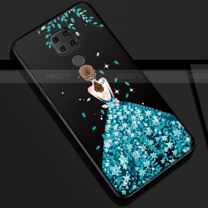 Custodia Silicone Gel Morbida Abito Ragazza Cover S01 per Huawei Mate 30 Lite Blu