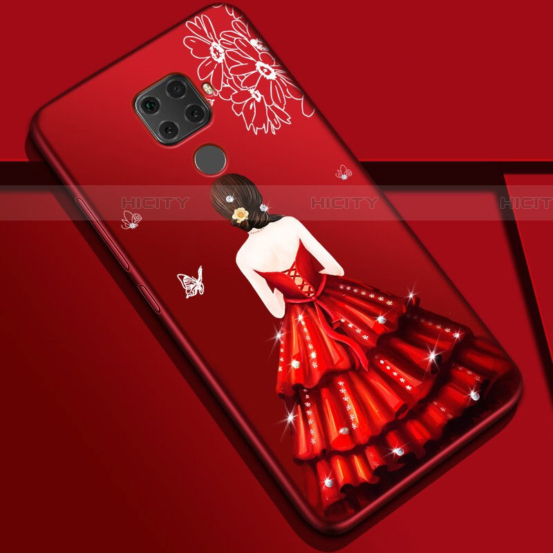 Custodia Silicone Gel Morbida Abito Ragazza Cover S01 per Huawei Mate 30 Lite Rosso