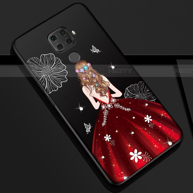 Custodia Silicone Gel Morbida Abito Ragazza Cover S01 per Huawei Mate 30 Lite Rosso e Nero