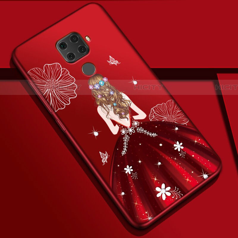 Custodia Silicone Gel Morbida Abito Ragazza Cover S01 per Huawei Mate 30 Lite Rosso Rosa