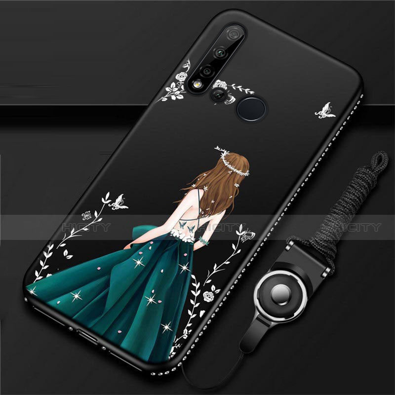 Custodia Silicone Gel Morbida Abito Ragazza Cover S01 per Huawei Nova 5i Verde