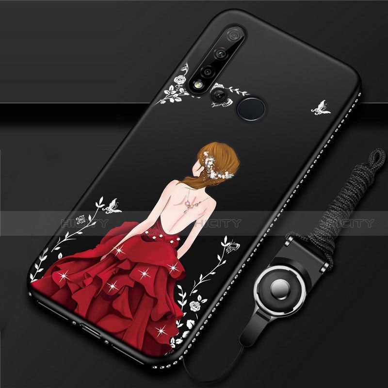 Custodia Silicone Gel Morbida Abito Ragazza Cover S01 per Huawei P20 Lite (2019) Rosso e Nero