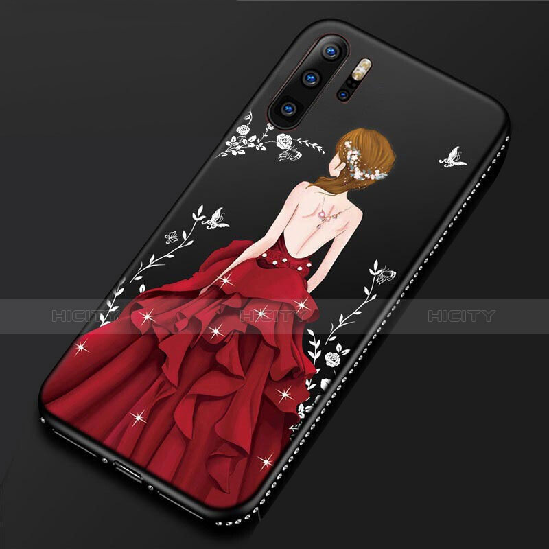 Custodia Silicone Gel Morbida Abito Ragazza Cover S01 per Huawei P30 Pro Rosso