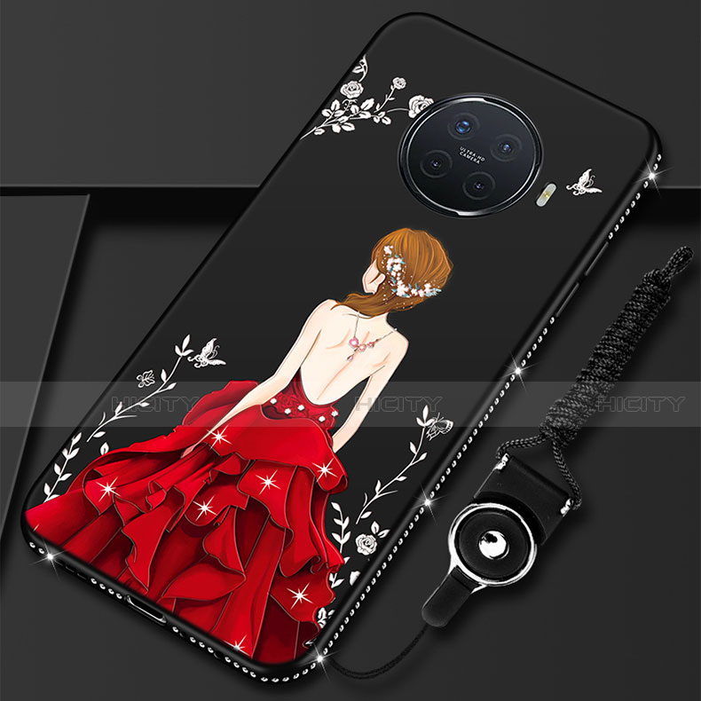 Custodia Silicone Gel Morbida Abito Ragazza Cover S01 per Oppo Ace2 Rosso e Nero