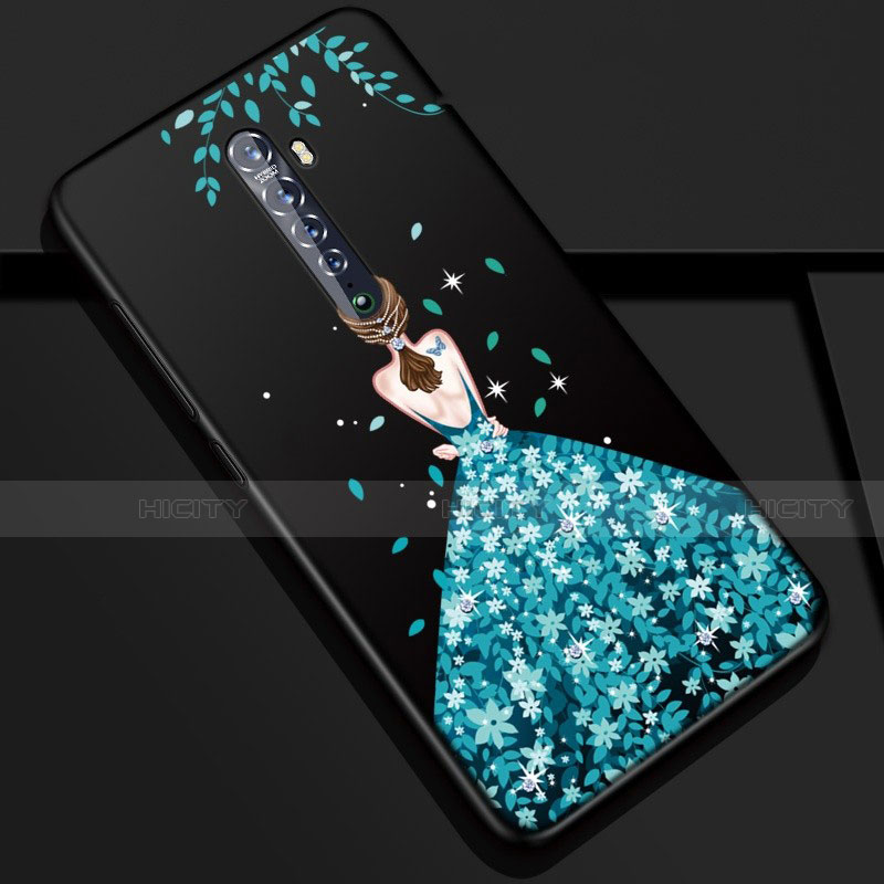 Custodia Silicone Gel Morbida Abito Ragazza Cover S01 per Oppo Reno2 Blu