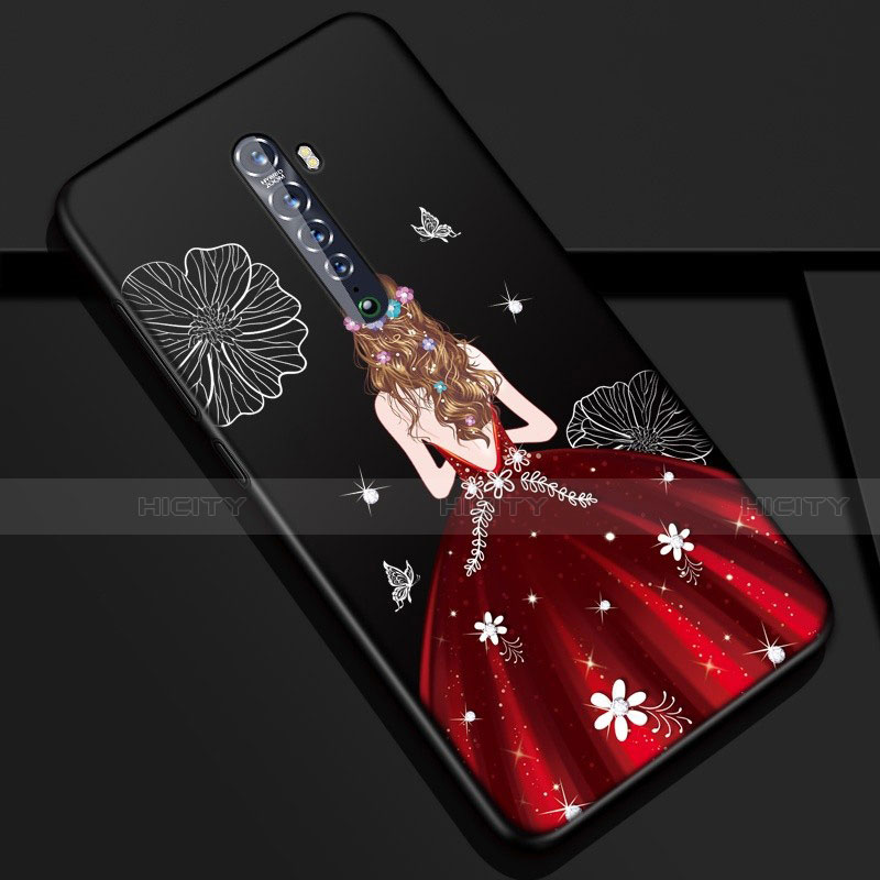 Custodia Silicone Gel Morbida Abito Ragazza Cover S01 per Oppo Reno2 Rosso e Nero