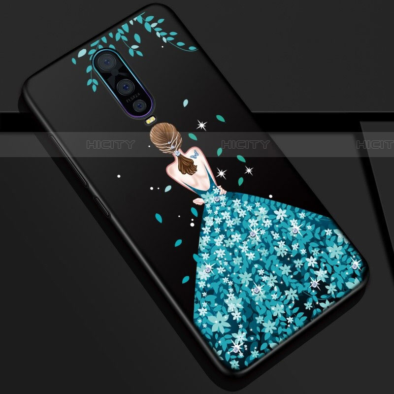 Custodia Silicone Gel Morbida Abito Ragazza Cover S01 per Oppo RX17 Pro Blu