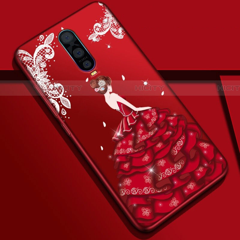 Custodia Silicone Gel Morbida Abito Ragazza Cover S01 per Oppo RX17 Pro Rosso