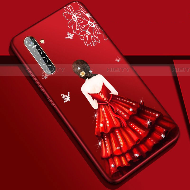 Custodia Silicone Gel Morbida Abito Ragazza Cover S01 per Realme X2 Rosso