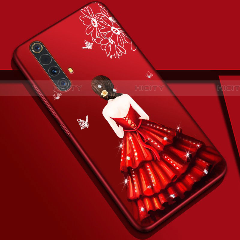 Custodia Silicone Gel Morbida Abito Ragazza Cover S01 per Realme X50 5G Rosso