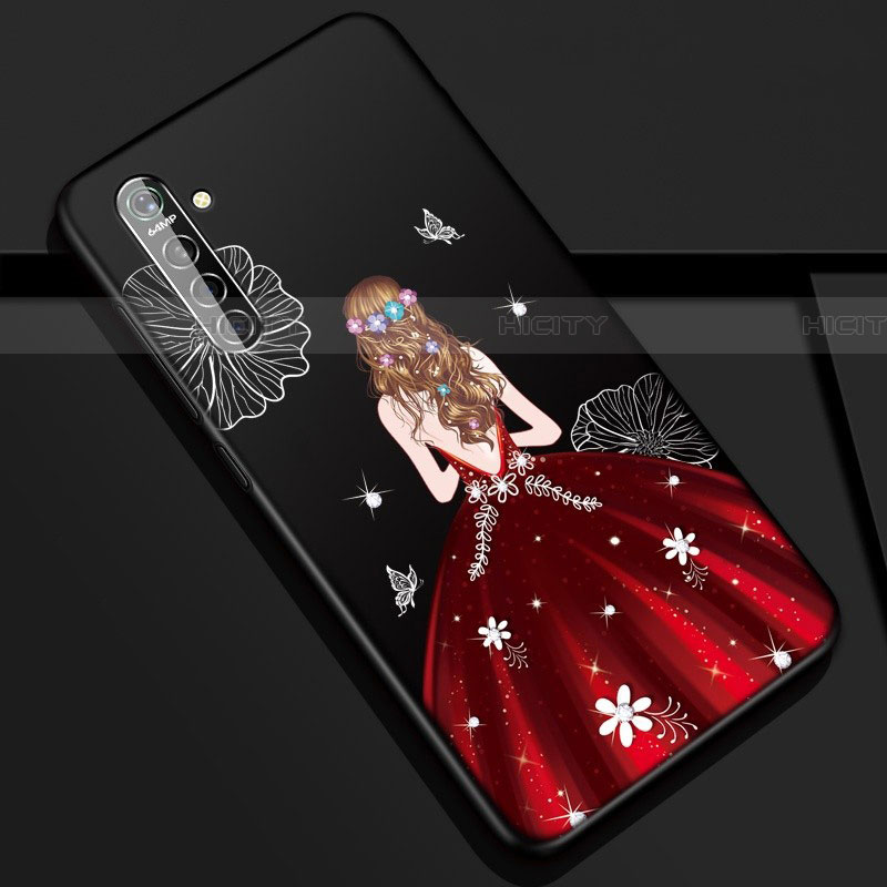 Custodia Silicone Gel Morbida Abito Ragazza Cover S01 per Realme XT Rosso e Nero