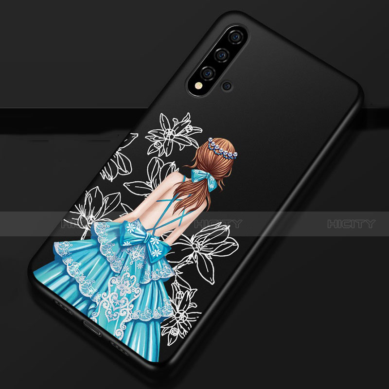 Custodia Silicone Gel Morbida Abito Ragazza Cover S02 per Huawei Nova 5 Blu