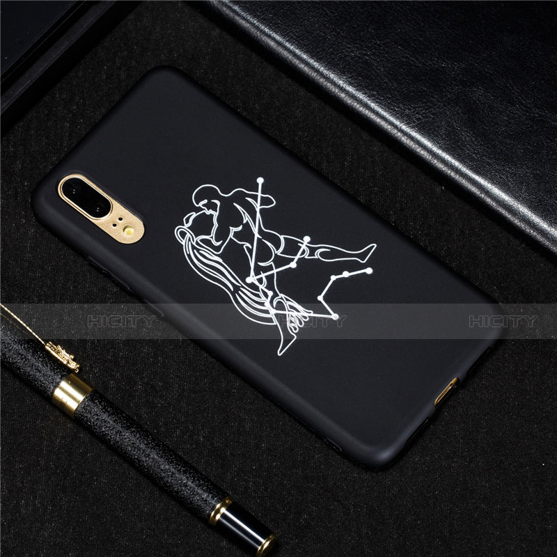 Custodia Silicone Gel Morbida Costellazione Cover S01 per Huawei P20 Nero