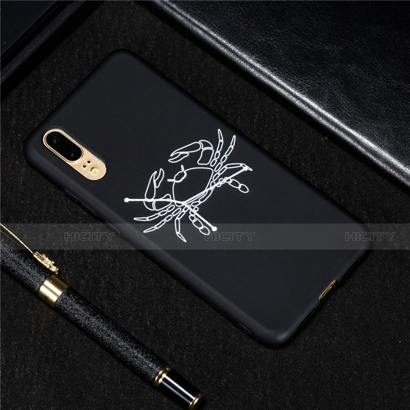 Custodia Silicone Gel Morbida Costellazione Cover S08 per Huawei P20 Nero