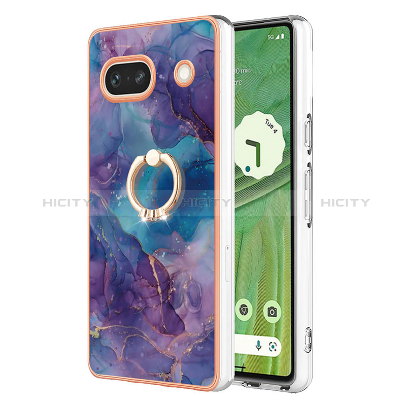 Custodia Silicone Gel Morbida Fantasia Modello Cover con Anello Supporto Y01B per Google Pixel 7a 5G Viola