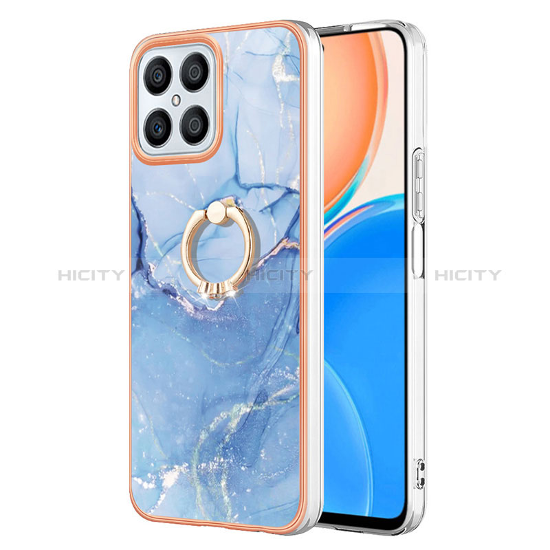 Custodia Silicone Gel Morbida Fantasia Modello Cover con Anello Supporto Y01B per Huawei Honor X8 4G Blu