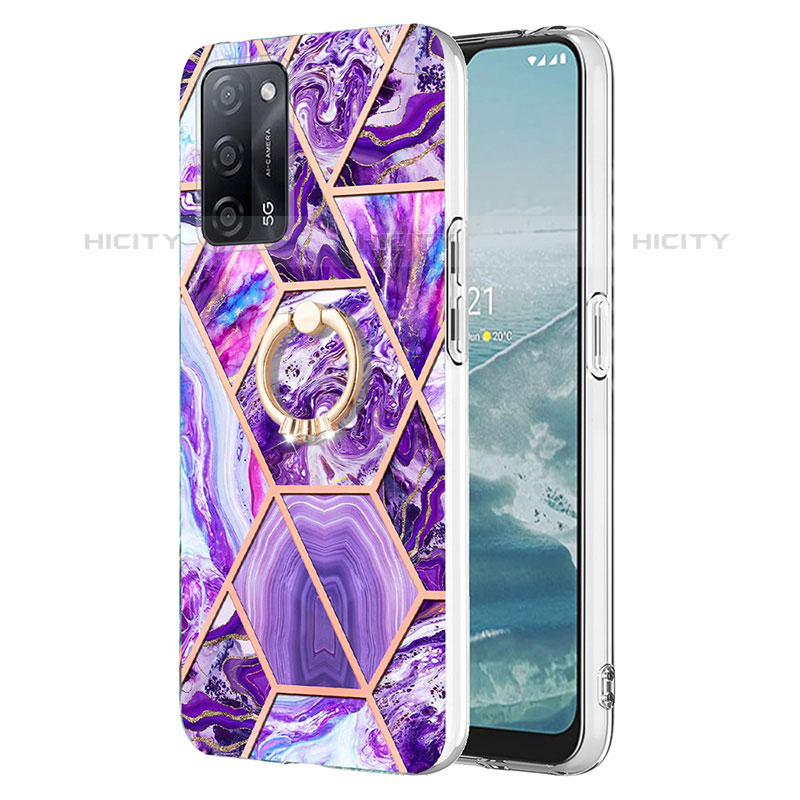 Custodia Silicone Gel Morbida Fantasia Modello Cover con Anello Supporto Y01B per Oppo A53s 5G Viola