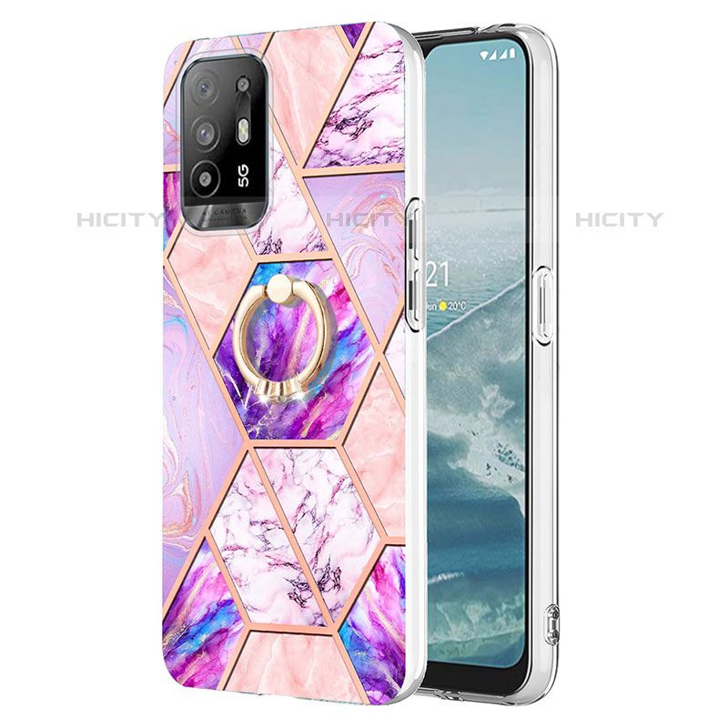 Custodia Silicone Gel Morbida Fantasia Modello Cover con Anello Supporto Y01B per Oppo A94 5G Lavanda