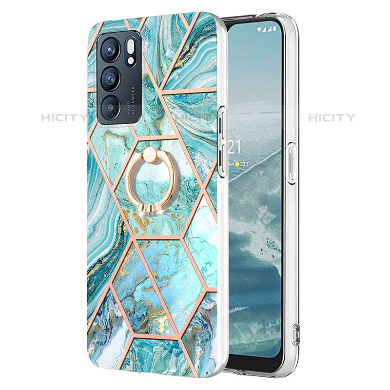 Custodia Silicone Gel Morbida Fantasia Modello Cover con Anello Supporto Y01B per Oppo Reno6 5G