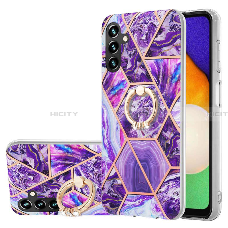 Custodia Silicone Gel Morbida Fantasia Modello Cover con Anello Supporto Y01B per Samsung Galaxy A13 5G Viola