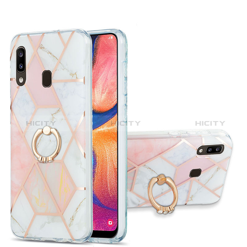 Custodia Silicone Gel Morbida Fantasia Modello Cover con Anello Supporto Y01B per Samsung Galaxy A20 Rosa