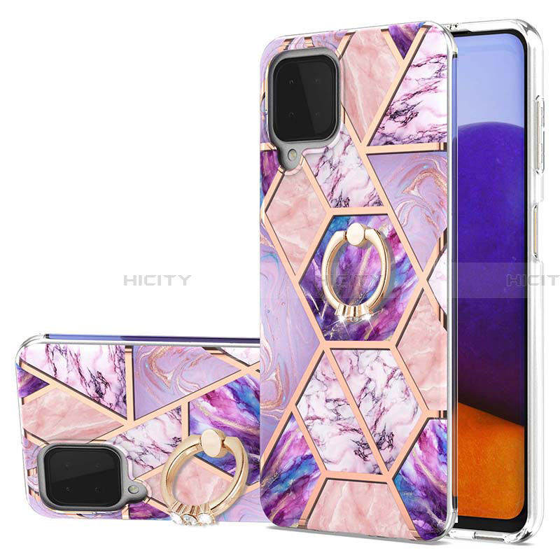 Custodia Silicone Gel Morbida Fantasia Modello Cover con Anello Supporto Y01B per Samsung Galaxy A22 4G Lavanda