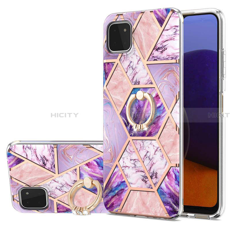 Custodia Silicone Gel Morbida Fantasia Modello Cover con Anello Supporto Y01B per Samsung Galaxy A22 5G Lavanda