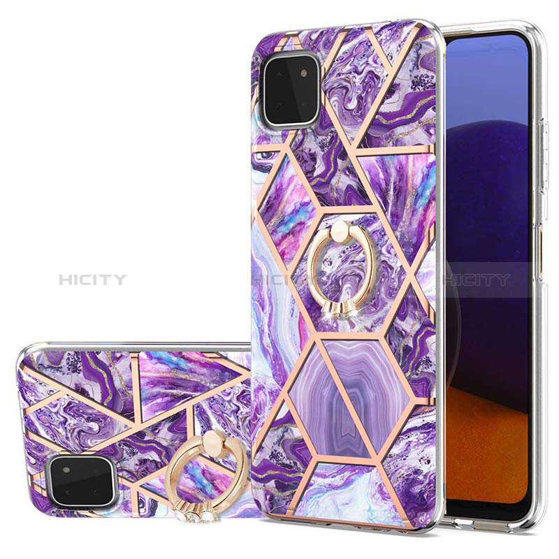 Custodia Silicone Gel Morbida Fantasia Modello Cover con Anello Supporto Y01B per Samsung Galaxy A22s 5G Viola