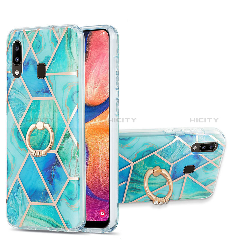 Custodia Silicone Gel Morbida Fantasia Modello Cover con Anello Supporto Y01B per Samsung Galaxy A30 Verde