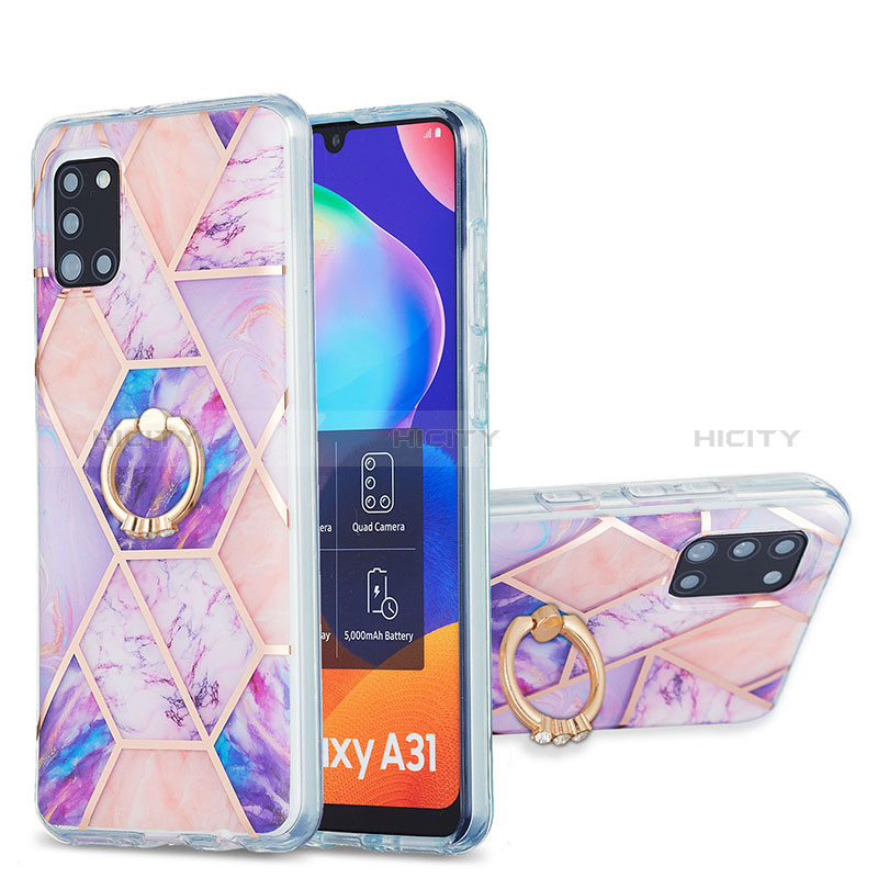 Custodia Silicone Gel Morbida Fantasia Modello Cover con Anello Supporto Y01B per Samsung Galaxy A31 Lavanda