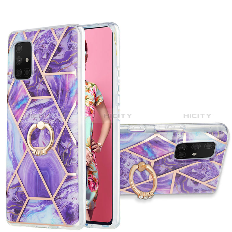 Custodia Silicone Gel Morbida Fantasia Modello Cover con Anello Supporto Y01B per Samsung Galaxy A71 4G A715 Viola