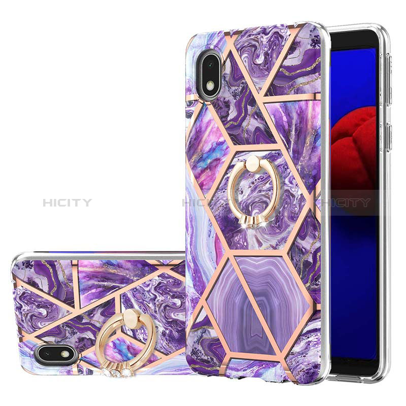 Custodia Silicone Gel Morbida Fantasia Modello Cover con Anello Supporto Y01B per Samsung Galaxy M01 Core Viola