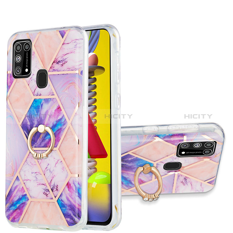 Custodia Silicone Gel Morbida Fantasia Modello Cover con Anello Supporto Y01B per Samsung Galaxy M31 Lavanda